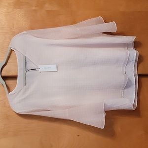 Calvin Klein V-NECK Pink White Check Flowy Top